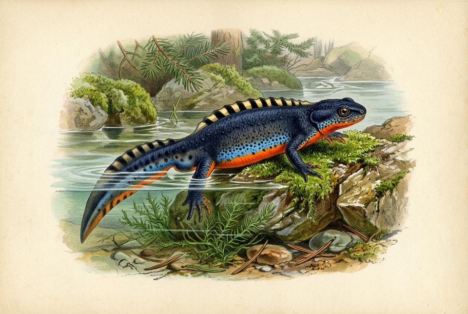 Alpski mrmoljak (Ichthyosaura alpestris) pored šumskog izvora