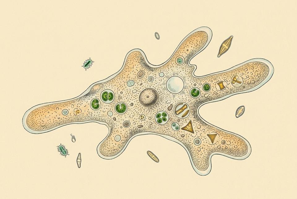 Ameba (Amoeba proteus) sa pseudopodijama u kapi slatke vode