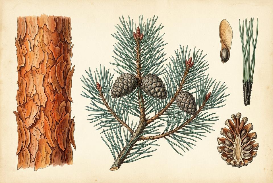 Beli bor (Pinus sylvestris) sa crvenkastom korom i šišarkama
