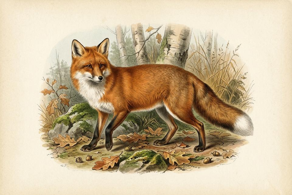 Crvena lisica (Vulpes vulpes) na osunčanom šumskom rubu