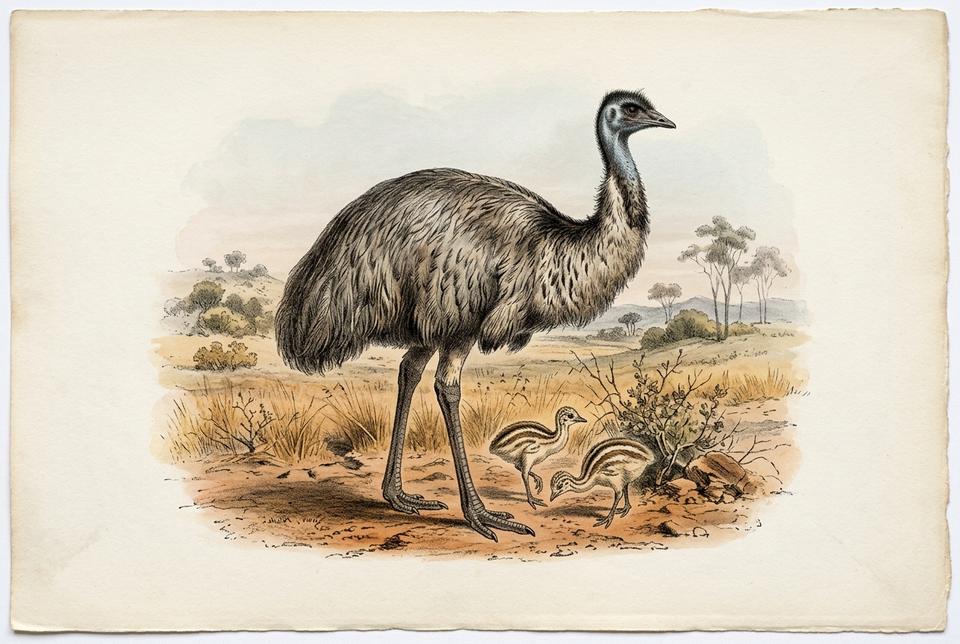 Australijski emu (Dromaius novaehollandiae) u suvom travnatom predelu