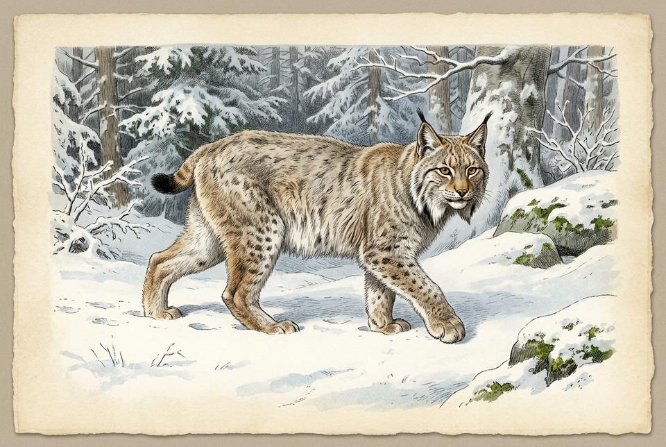 Evroazijski ris (Lynx lynx) u planinskoj šumi