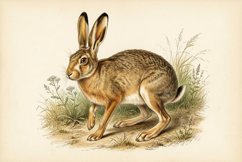 Evropski zec (Lepus europaeus) na ivici stepske livade