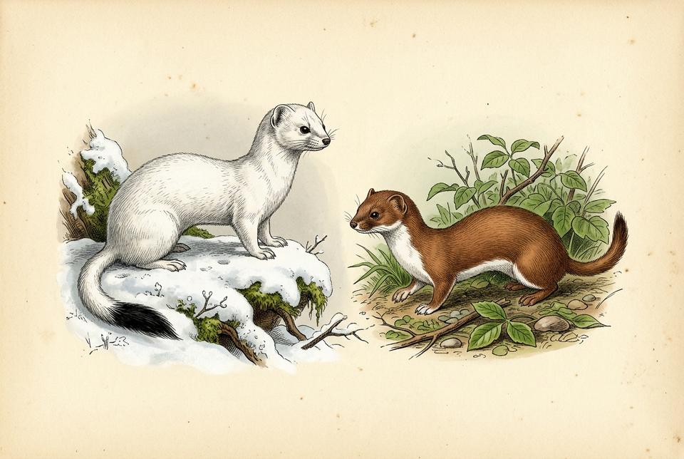 Hermelin (Mustela erminea) u zimskom krznu