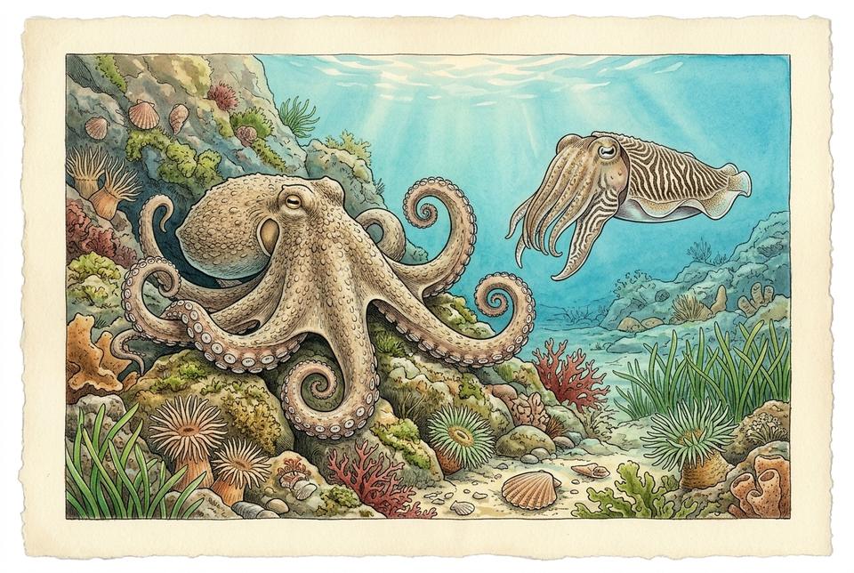 Obična hobotnica (Octopus vulgaris) na morskom dnu