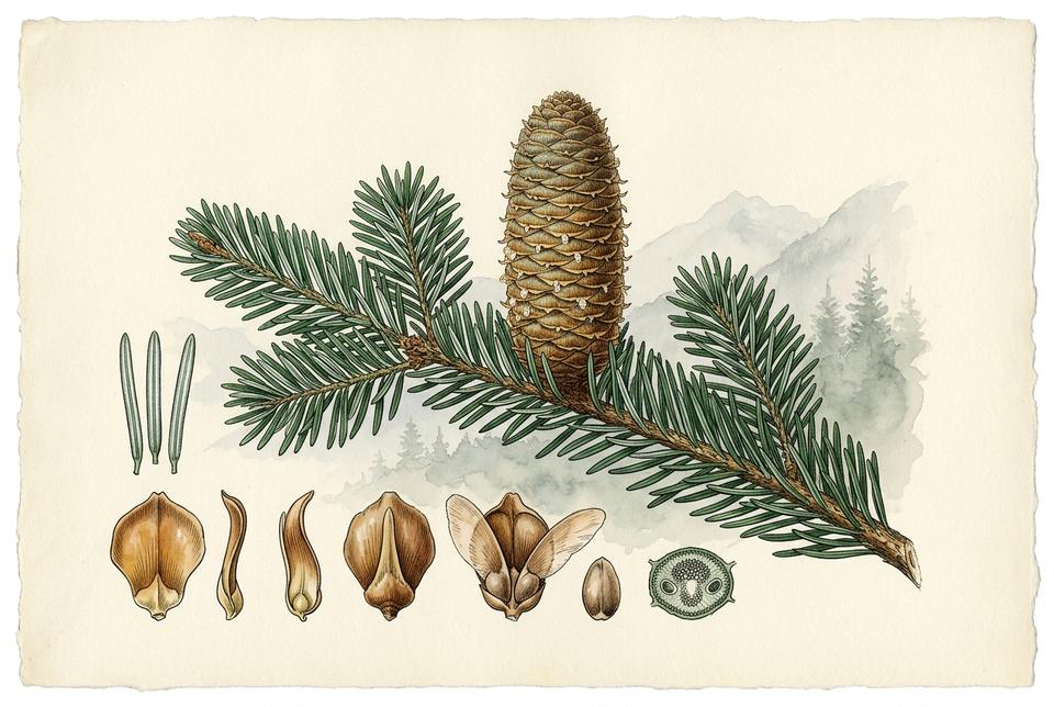 Bela jela (Abies alba) sa uspravnim šišarkama i pljosnatim četinama