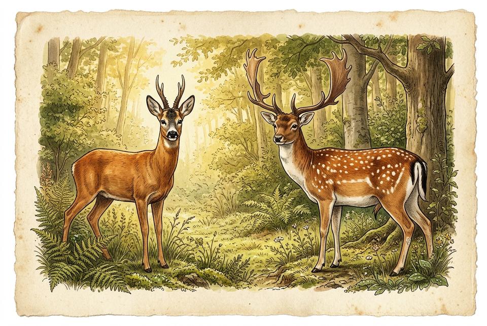 Evropski srndać (Capreolus capreolus) i jelen lopatar na šumskom proplanku