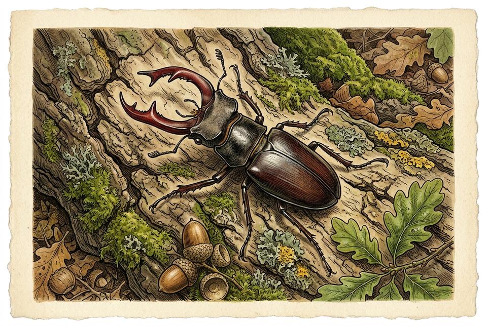 Jelenak (Lucanus cervus) na kori starog hrasta