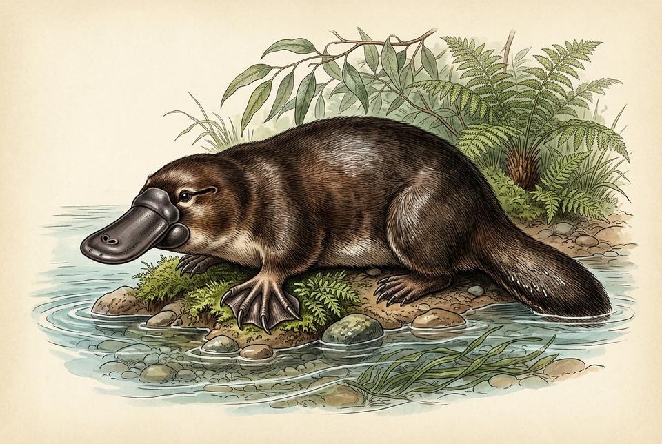 Kljunar (Ornithorhynchus anatinus) u bistrom šumskom potoku Australije