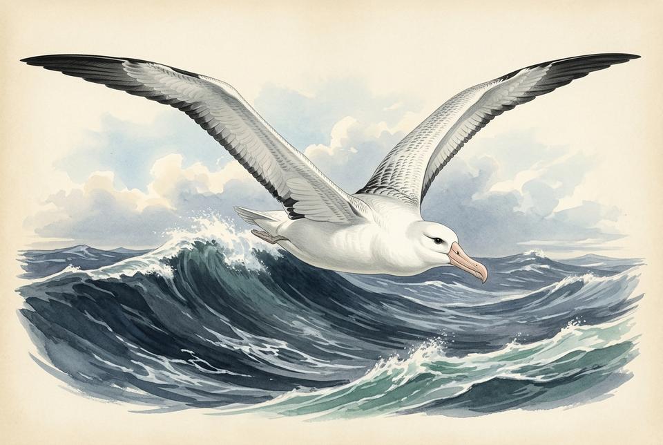 Lutajući albatros (Diomedea exulans) u jedrenju iznad okeana
