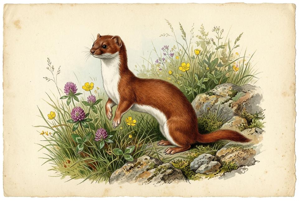 Mala lasica (Mustela nivalis) na livadi