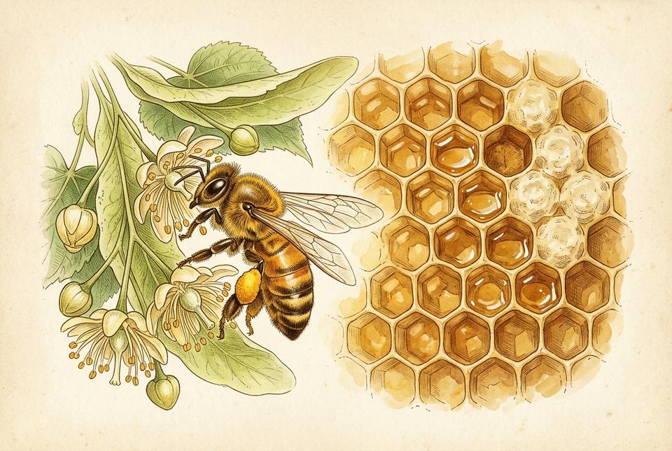 Medonosna pčela (Apis mellifera) na cvetu i saću
