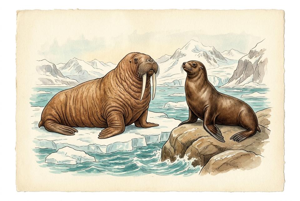 Arktički morž (Odobenus rosmarus) na ledu
