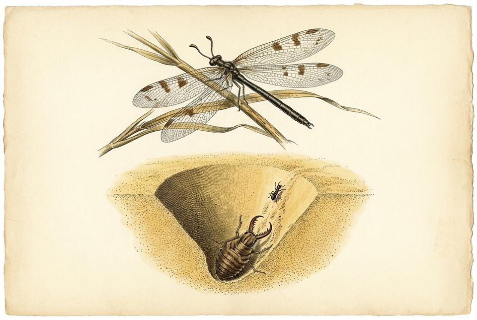 Mravlji lav (Myrmeleon formicarius) i peščana zamka larve