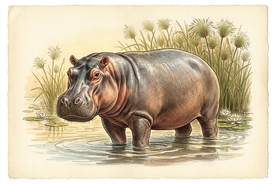 Nilski konj (Hippopotamus amphibius) u plitkoj reci