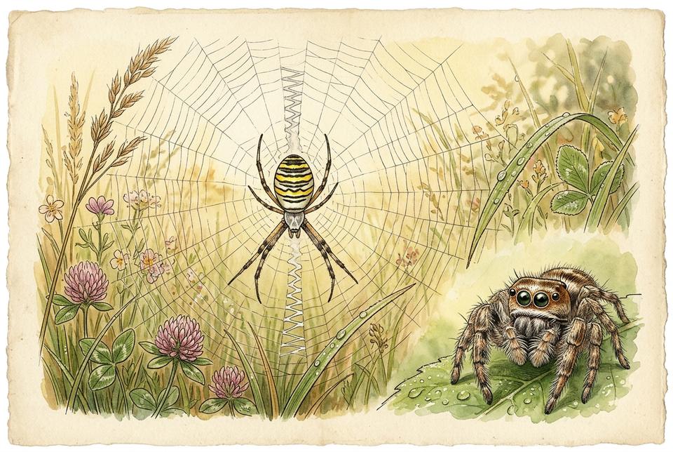 Pauk skakač (Salticidae) i tigrasti pauk (Argiope bruennichi)