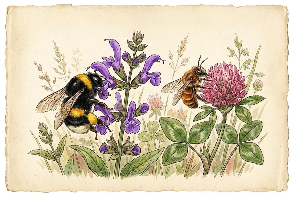 Zemni bumbar (Bombus) na livadskom cveću