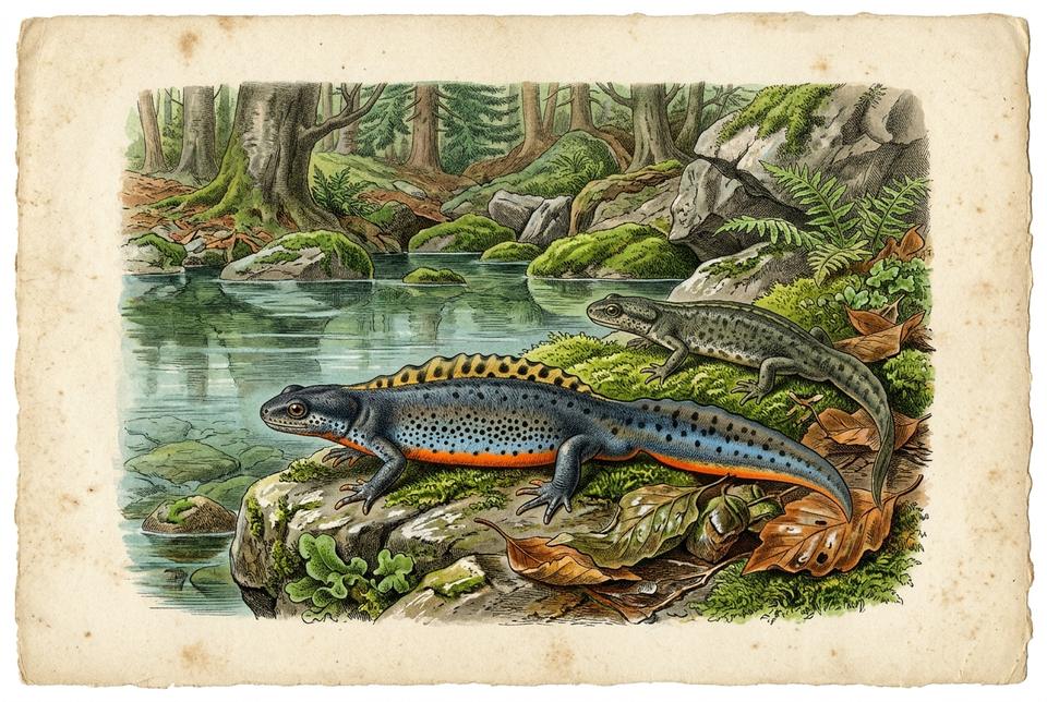 Veliki mrmoljak (Triturus) u vodenom staništu