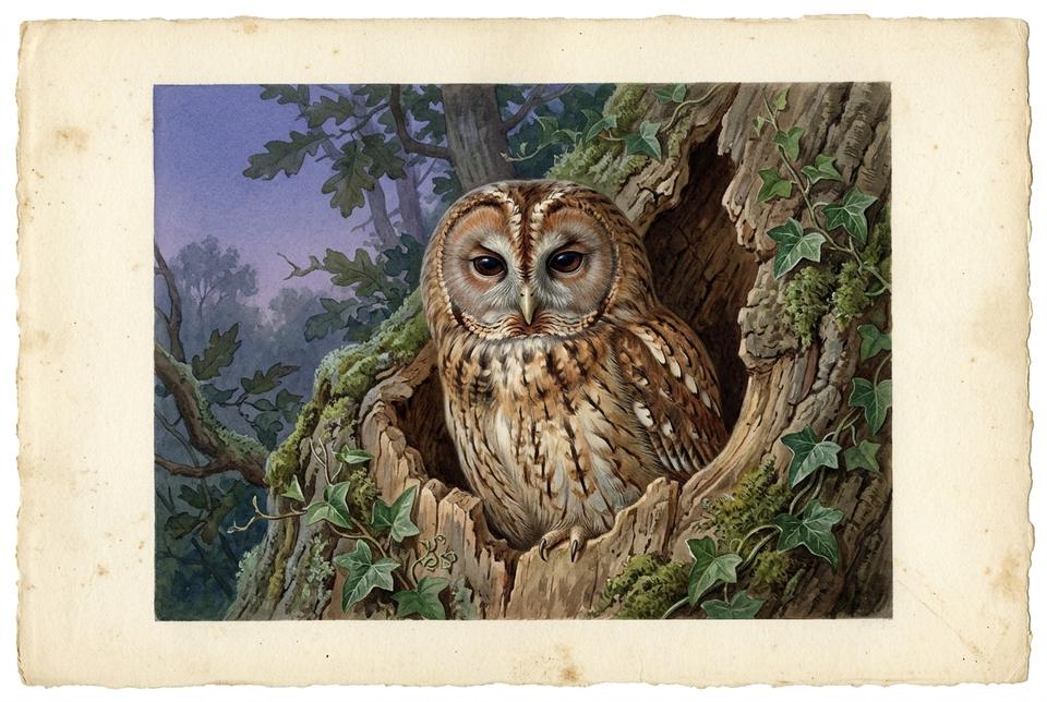 Šumska sova (Strix aluco) u krošnji starog drveta