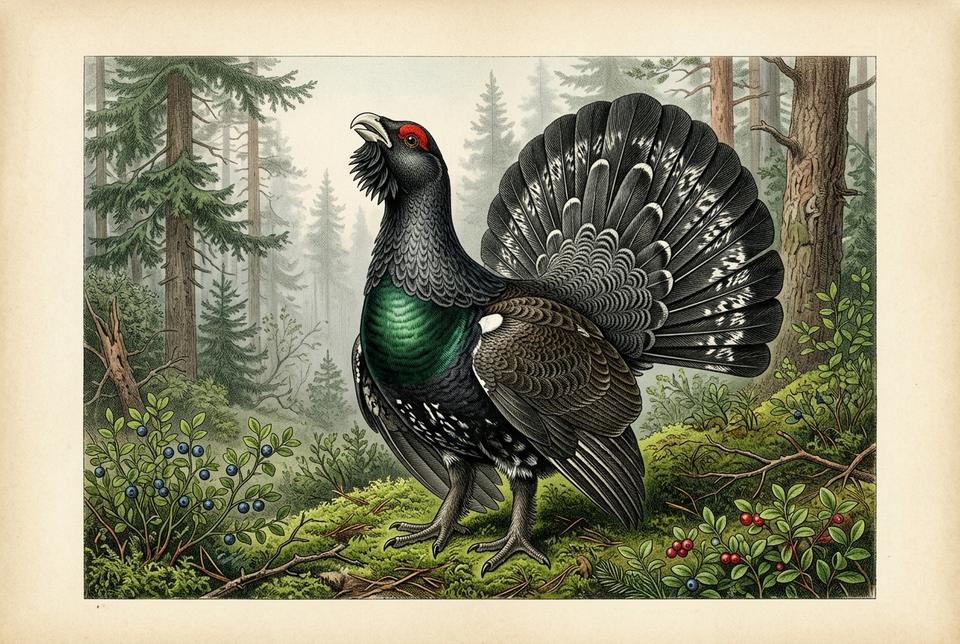Veliki tetreb (Tetrao urogallus) u planinskoj šumi