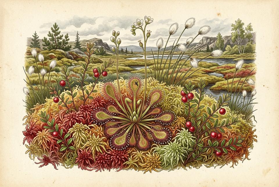 Tresetna mahovina (Sphagnum) i rosulja (Drosera) u tresetištu