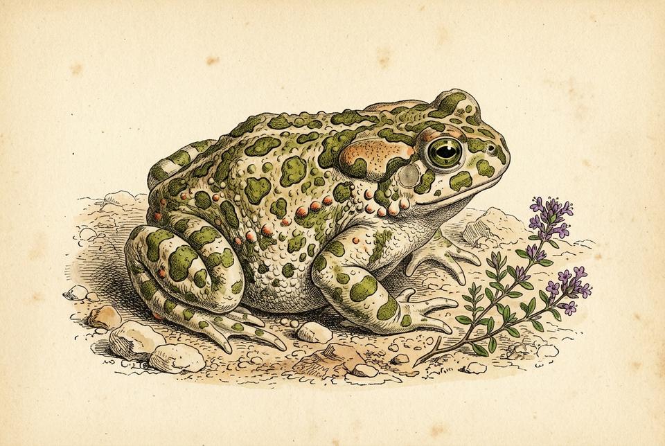 Zelena krastača (Bufotes viridis) sa maslinastozelenim mrljama