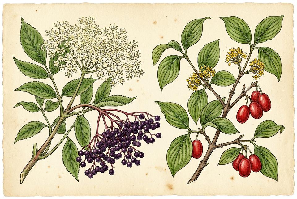 Crna zova (Sambucus nigra) i dren (Cornus mas) sa plodovima