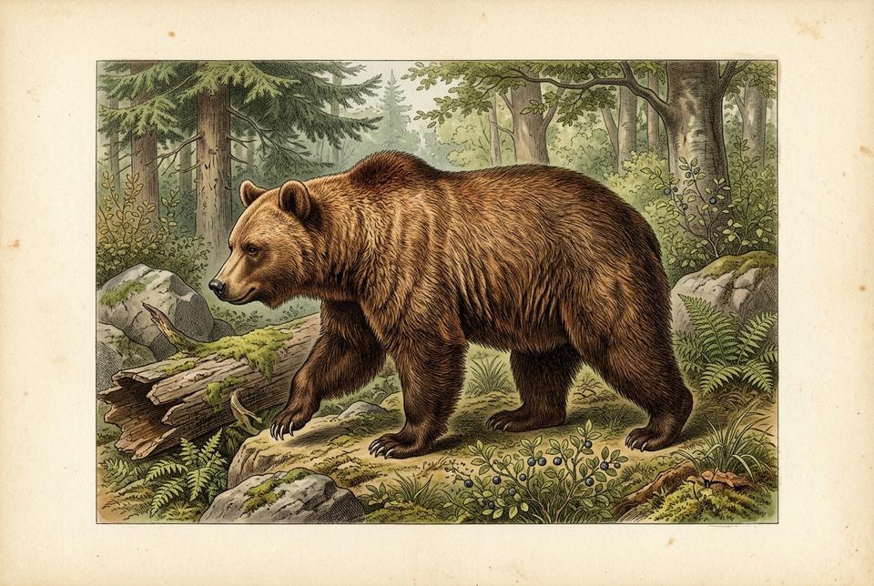 Mrki medved (Ursus arctos) u planinskoj mešovitoj šumi